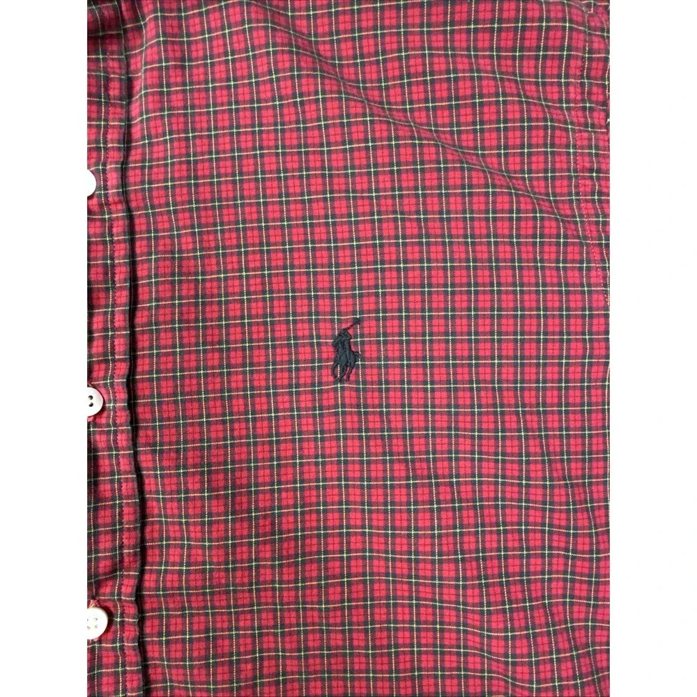 Polo Ralph Lauren Button Up Shirt Mens L Red Plaid Long Sleeve Check Black Pony